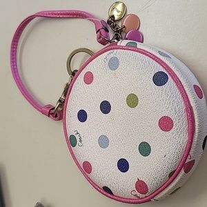 Authentic Coach Keychain with Wristlet Coin Purse Polka Dot Zip